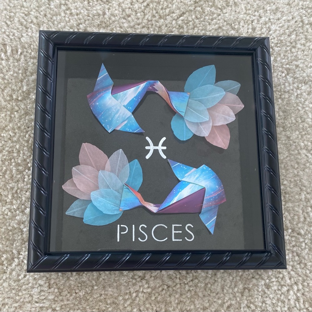 NEW Handmade Origami PISCES Fish Zodiac Horoscope Symbol Shadow Box 9x9 inches
